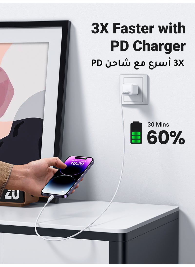 يو جرين كابل آيفون بطول 1 متر، شهادة أبل MFi المعتمدة، كابل USB-C إلى لايتنينج لآيفون 14 برو ماكس، آيفون 13، آيفون 12، آيفون 11، إيربودز، أبل بنسل، آيباد ميني، آيباد إير، آيباد برو، مع شحن سريع وحماية للبطارية - Image 2